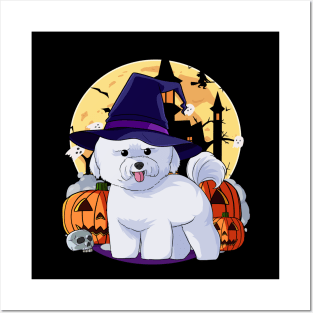 Bichon Frise Witch Happy Halloween Dog Posters and Art